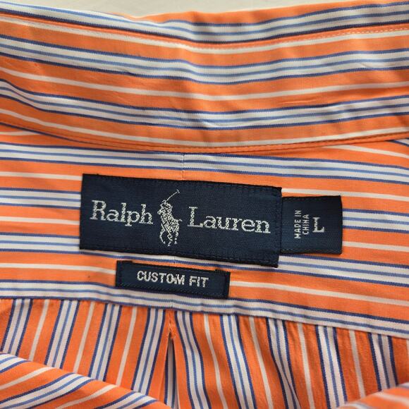 Ralph Lauren Men's Custom Fit Striped Button Down Orange, Blue, White Size L - Picture 6 of 6